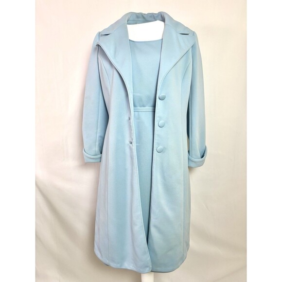 Vintage 1960s Lilli Ann Knit 2 Piece Dress Coat Set Powder Blue No Tag XS/S Midi - Picture 3 of 16